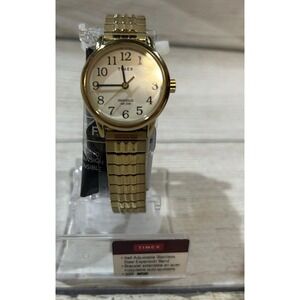 Timex TW2v06000 Classic Easy Read Indiglo Watch Stretch Gold Band EXCELLENT TubJ
